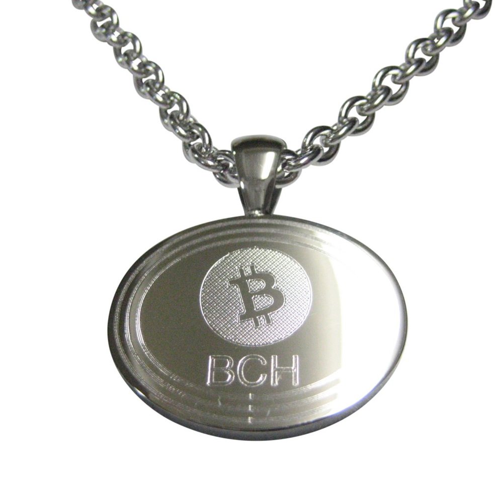 Oval Etched Bitcoin Cash Coin Cryptocurrency Blockchain Pendant Necklace
